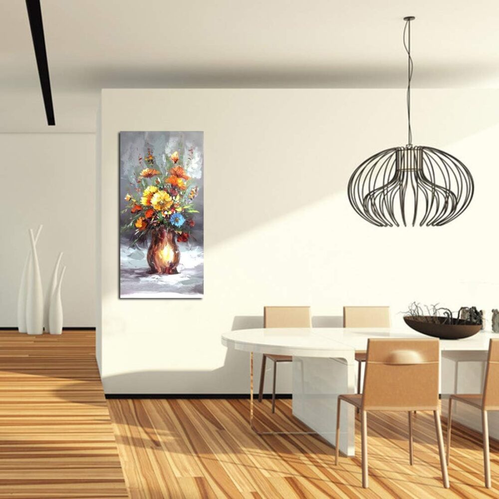 Modern Art Flowers Oil Painting Hand Painted on Canvas Wall Art for Living Room Decor (20x40in) - Image 2