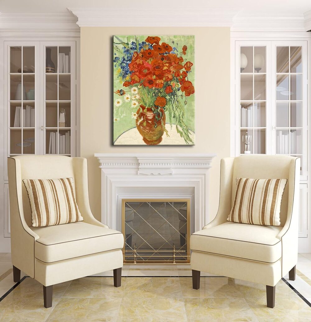Red Poppies and Daisies Large Canvas Prints Wall Art of Van Gogh Famous Artwork Floral Oil Paintings Reproduction Abstract HD Classical Flowers Pictures for Living Room Home Decor - Image 2