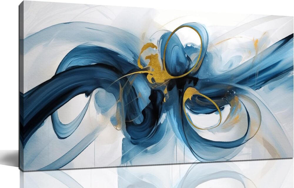Large Wall Art Blue Abstract Canvas Wall Art Pictures for Living Room Office Wall Decor Decorative Canvas Painting Modern Framed Wall Art Artwork for Wall Print Ready to Hang Size 20x40 Inch