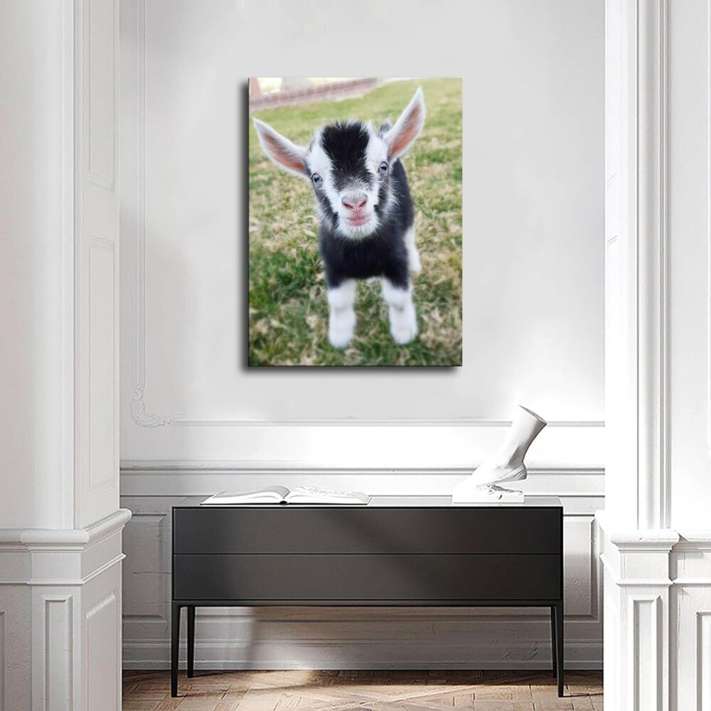 Black White Goat Baby Cute Poster Decorative Painting Modern Picture Canvas Wall Art Bedroom Office Living Room Decoration (12x18inch Unframed) - Image 2