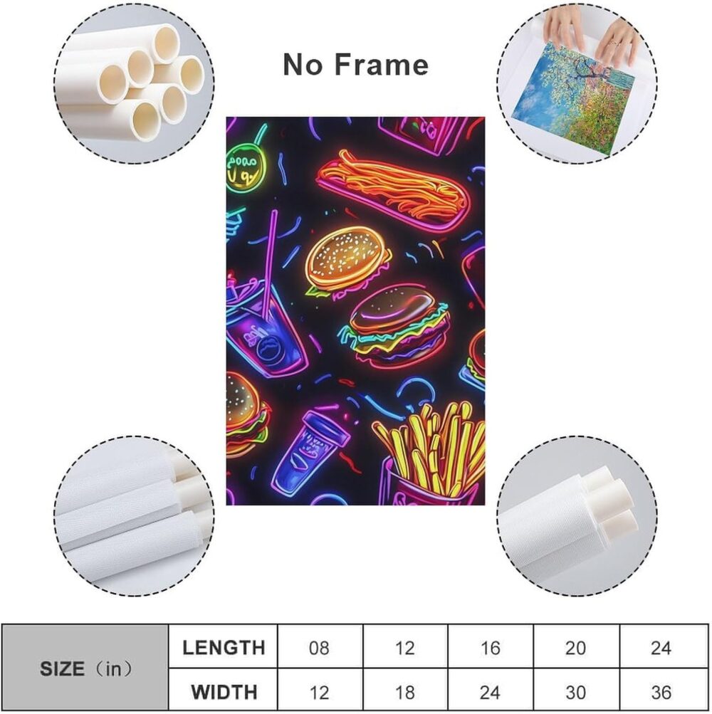 Neon Hamburger French Fries Canvas Art Decorative Paintings Wall Decor Picture for Bedroom Living Room Artwork Unframe-style 24x36inch(60x90cm) - Image 2