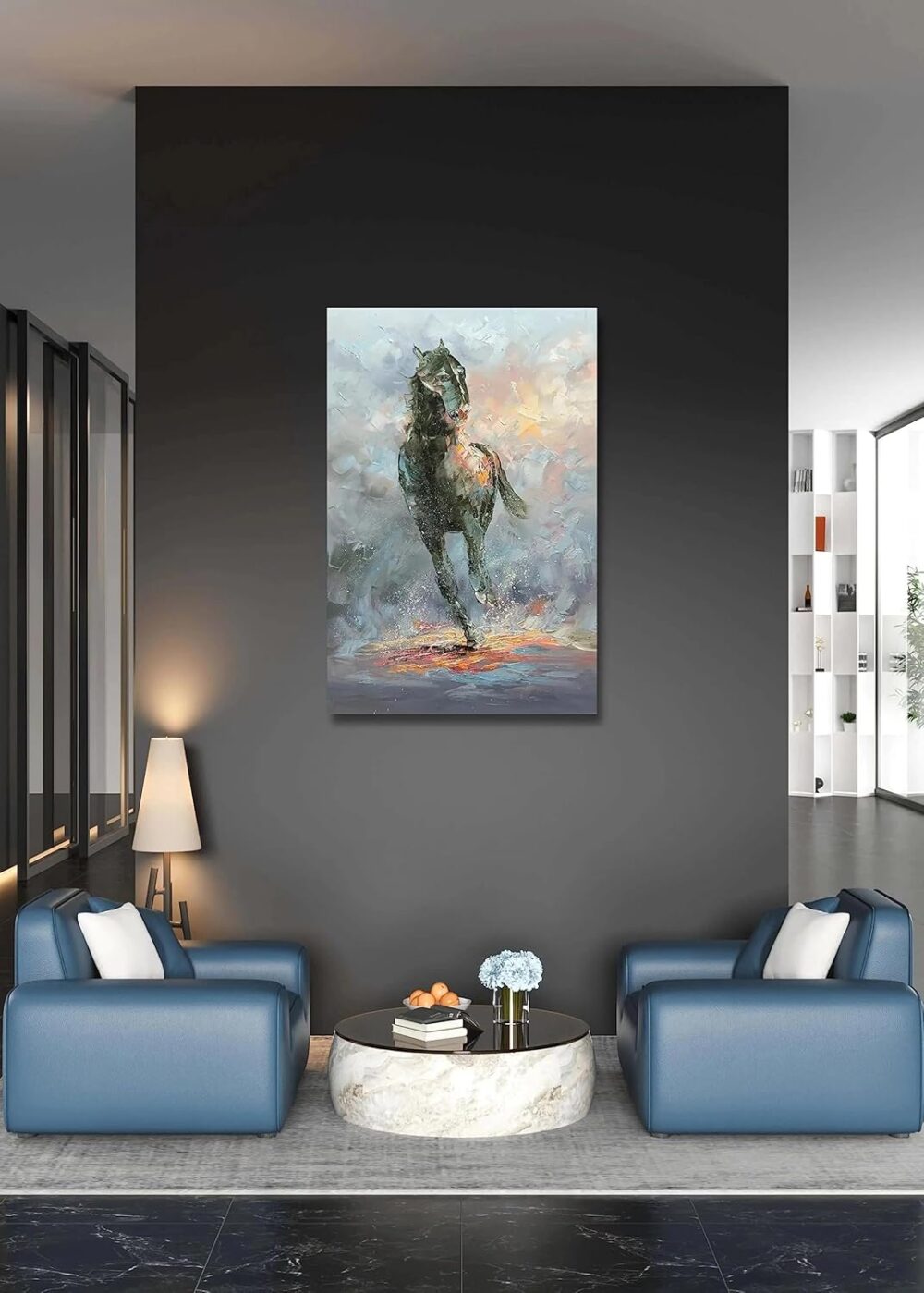 24X36Inch Abstract Hand Painted Running Horse Oil Painting Vertical Wall Art on Canvas Decorative Paintings Wood Inside Framed Ready to Hang - Image 2