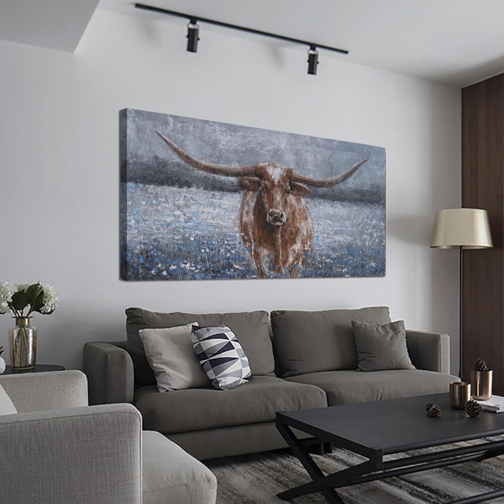 Canvas Wall Art Decor Canvas Wall Pictures For Living Room Highland Cow Wall Art Decorations Canvas Art Wall Decor Modern Blue Wall Art Prints Artwork for Walls Bedroom Home Wall Decor 20" x 40"