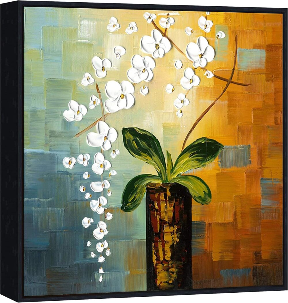 Framed Art Beauty of Life 100% Hand-Painted Modern Artwork Abstract Floral Oil Paintings on Canvas Wall Art for Home Decorations Wall Decor Stretched with Black Frame