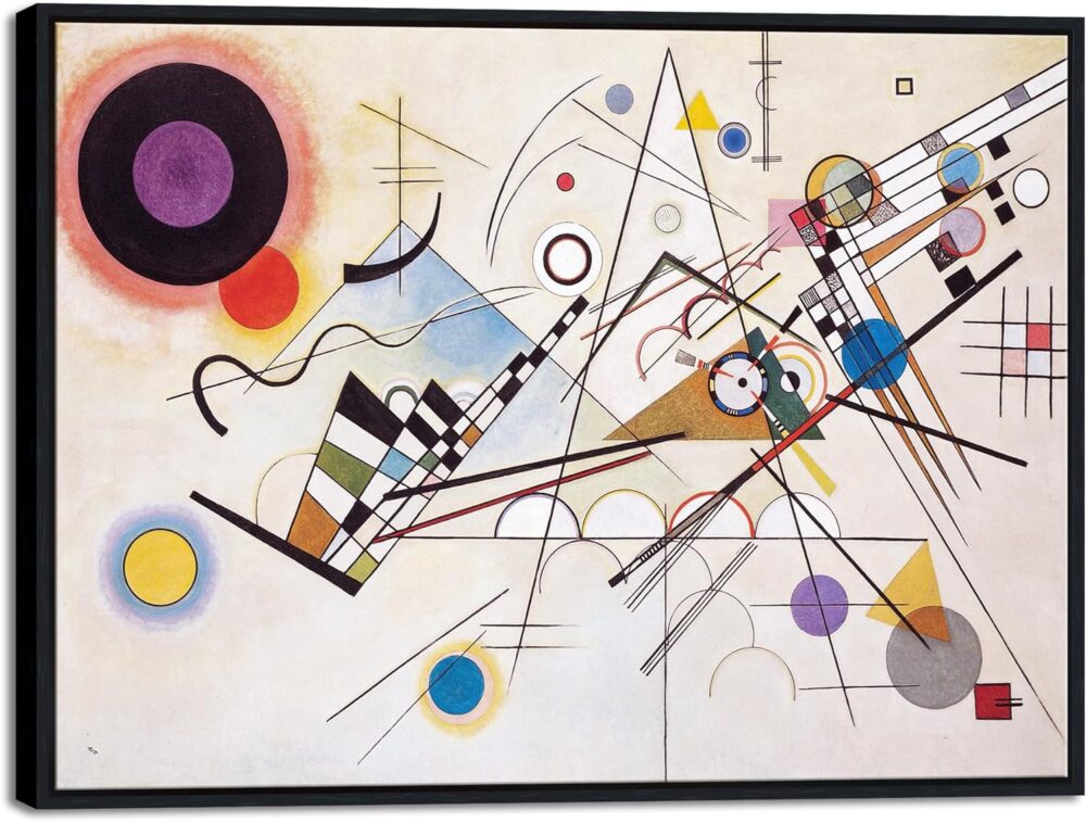 Framed Canvas Wall Art Wassily Kandinsky Composition VIII Picture Print of Famous Paintings Abstract Canvas Prints for Living Room Home Decor and Wall Decorations
