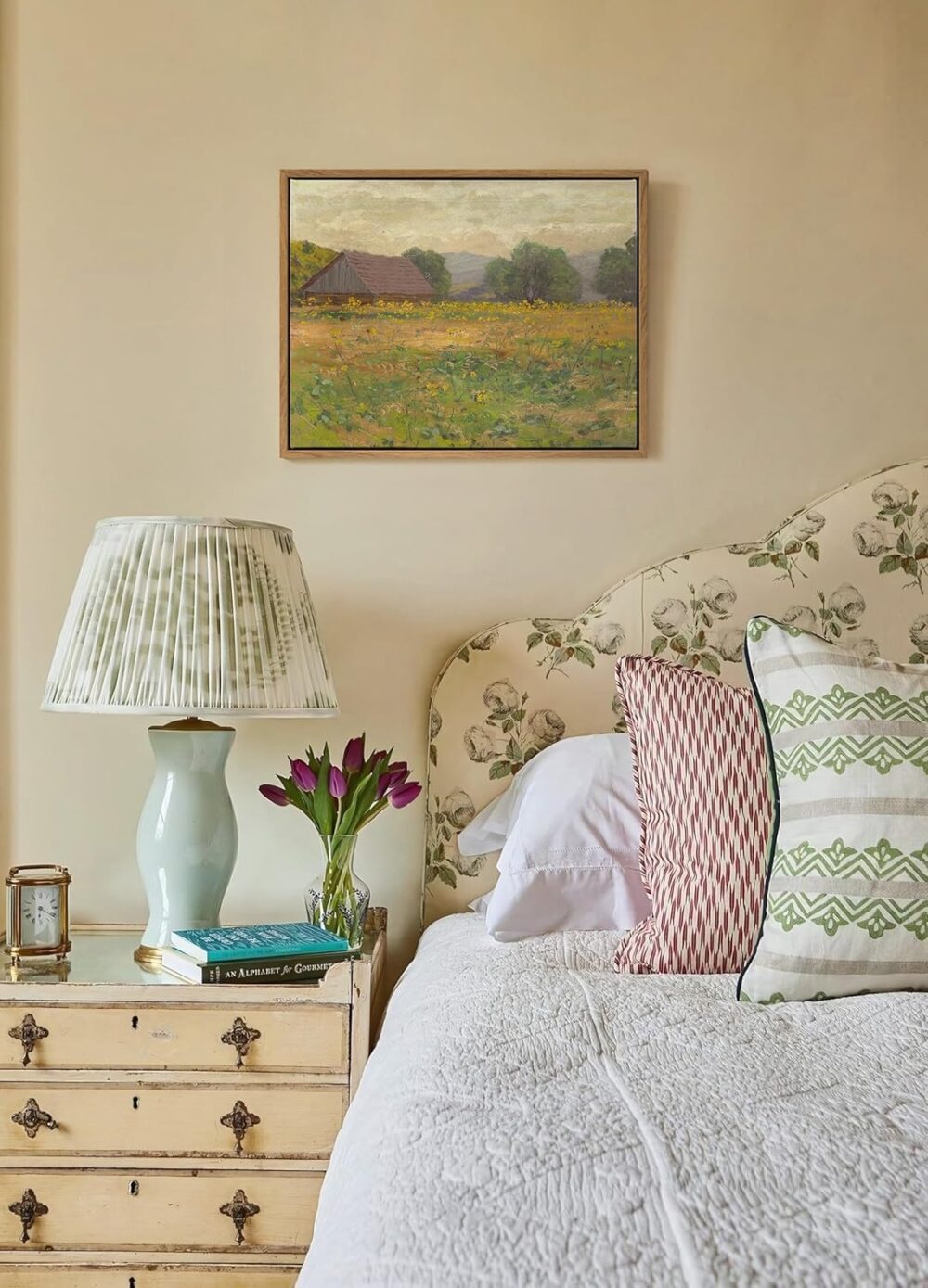 Framed Canvas Wall Art,Vintage Landscape Art, 14x11in Framed Rustic Canvas Print, Meadow with Flowers Painting, Modern Farmhouse Decor Gifts,  Bedroom Bathroom Living Room,Office Decor - Image 2