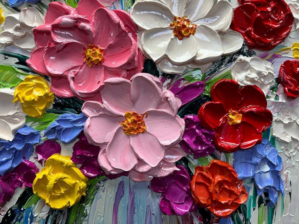 24 x 36 Inch Modern 100% Hand-Painted Abstract Oil Painting Colorful Bouquets Full 3D Flower Murals Living room Bedroom Wall Decoration - Image 2
