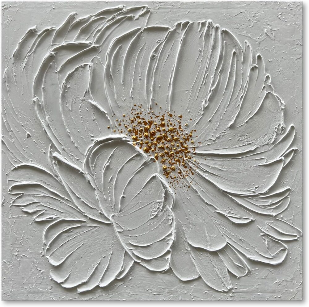 Art 30x30 inch Hand-Painted White Texture Art Oil Painting White Flower Painting Abstract Home Wall Decorative Art