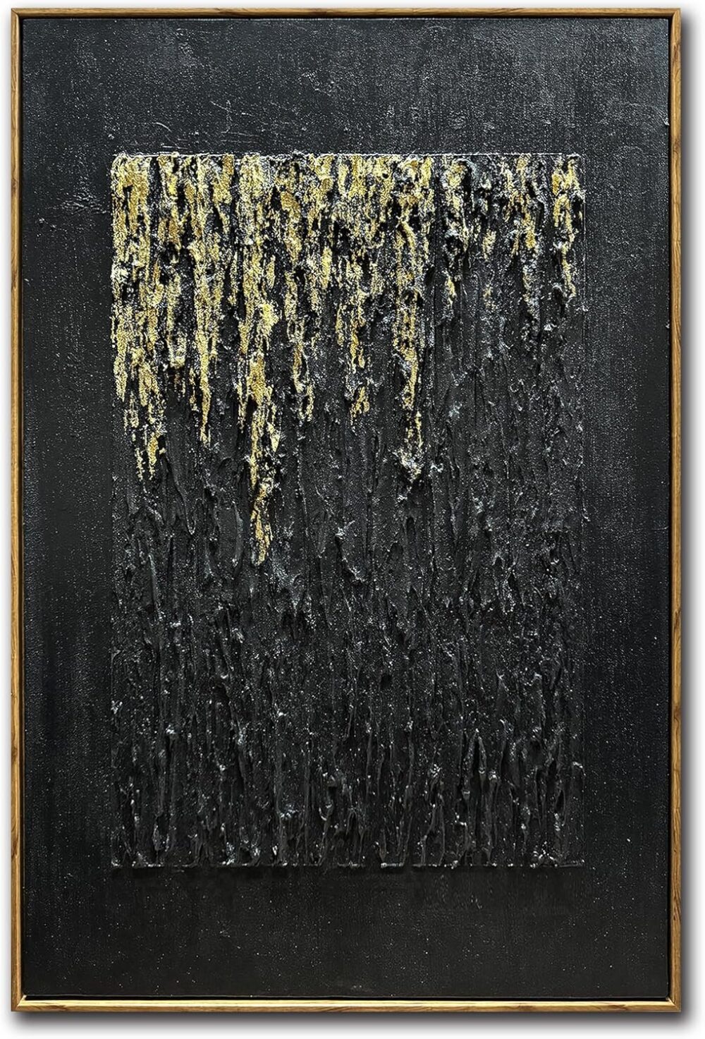 24x36Inch Hand Painted Golden Textured Acrylic Canvas Paintings Modern Black Decorative Wall Art Abstract Framed Artwork